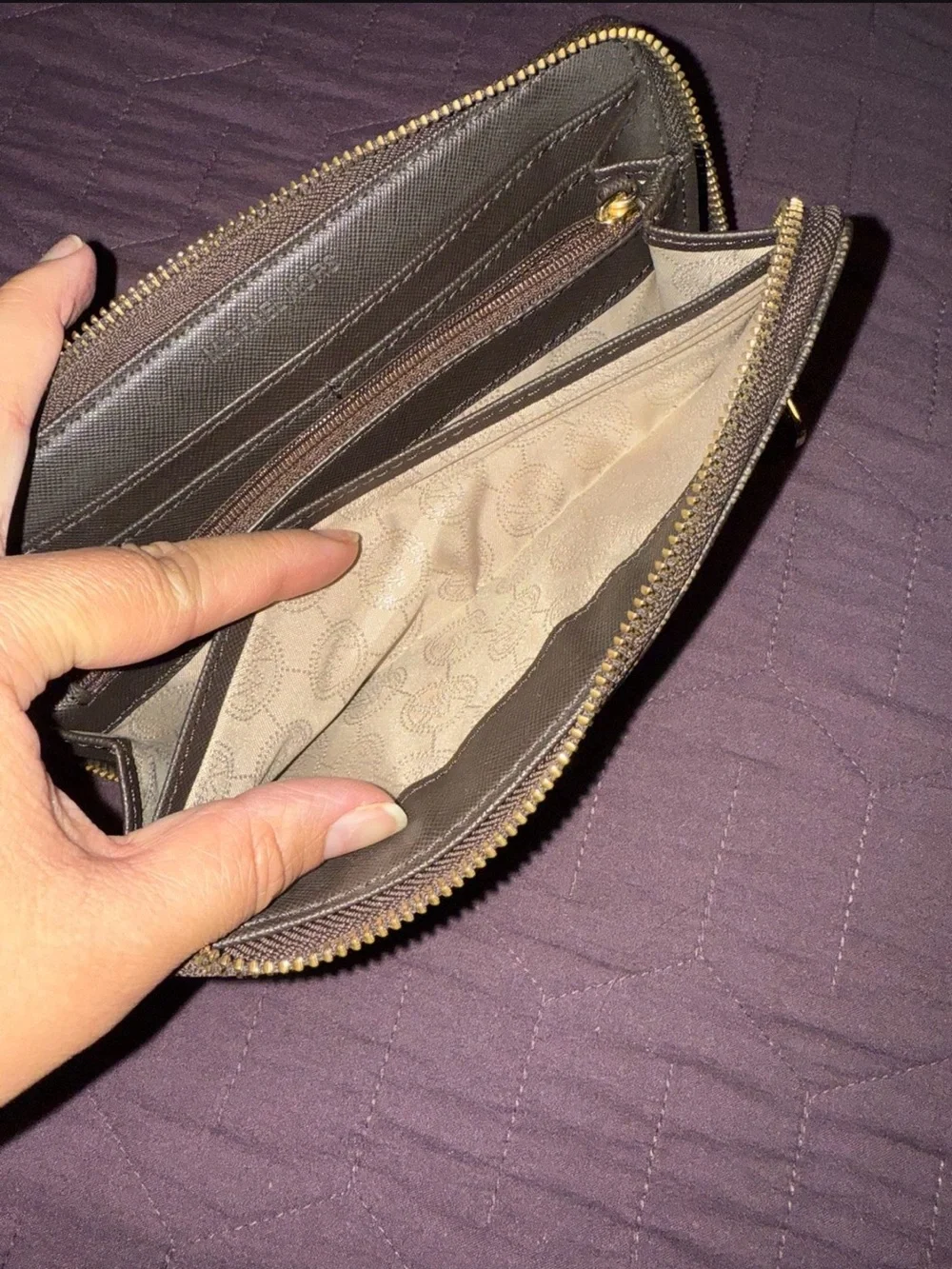Michael Kors Black Zip Wallet with Gold Plaque
